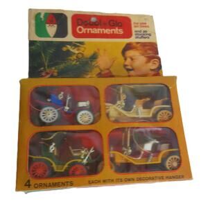Vintage Doubl Glo Four Piece Antique Car Ornament Set